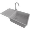 PRIMAGRAN Lavandino da Cucina Tutto Grigio 90x50cm, Lavello in Granito a 1 vasca + Rubinetto 32x20cm + Set di accessori, Lavabo da Cucina Incasso al Mobile 60cm - Copenhagen Top S674