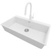 PRIMAGRAN Lavandino Angolare Bianco 88x50cm, Lavello in Granito a 1 vasca + Rubinetto 40x20cm + Set di accessori, Lavabo da Cucina Incasso al Mobile 90cm - Oslo 90 Top S653