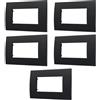Electron 5 Placche, 4 moduli/posti, Compatibile Con Vimar Arke', nero nera, Placca rettangolari squadrate, Plastica di alta qualità, 100% compatibile con supporti e moduli originali