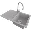 PRIMAGRAN Lavandino da Cucina Grigio 78x50cm, Lavello in Granito a 1 vasca + Rubinetto 38x14cm + Set di accessori, Lavabo da Cucina Incasso al Mobile 45cm - Milano S087