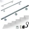 Parpyon® Corrimano a muro Scala Tubo passamano Prodotto 100% Italiano Fissaggio a parete con supporto Kit montaggio FACILE fai da te scale e balaustra (Cromato, 100cm)