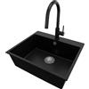 PRIMAGRAN Lavandino da Cucina Nero 58x50cm, Lavello in Granito a 1 vasca + Rubinetto 40x20cm + Set di accessori, Lavabo da Cucina Incasso al Mobile 60cm - Riga S323