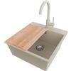PRIMAGRAN Lavandino da Cucina Beige 48x50cm, Lavello in Granito a 1 vasca + Rubinetto 32x20cm + Set di accessori, Lavabo da Cucina Incasso al Mobile 50cm - Riga S265