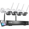 ZOSI 4MP Kit Videosorveglianza PoE Esterno, 4x Telecamera PoE Esterna, 8CH 5MP NVR con 2TB Hard Disk, Rilevamento di Persone, Visione Notturna, Accesso Remoto, C180,Nero