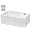 ECD Germany Lavabo da Appoggio o Parete con Set di Scarico 350 x 205 x 125 mm Ceramica Bianca Rettangolare Lavandino senza Troppopieno Lavamano da Bagno con Piletta Montaggio del Rubinetto a Destra