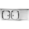 Linea Azzurra Lavello Cucina 2 Vasche in Acciaio Inox e gocciolatoio per lavello. Lavabo Cucina Satinato F3 Standard con Piletta Manuale e Guarnizione Premontata 120x50x120cm Made In Italy