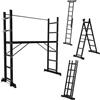Fiqops Ponteggio 4 in 1 in alluminio max 276 cm, portata fino a 150 kg, struttura versatile, piattaforma di lavoro mobile e 2 ruote, scala per ponteggi, 2 x 6 pioli, colore nero