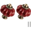Zernmiarder Pomelli in ceramica a forma di zucca color rosso ruggine, 2 pezzi - Zernmiarder, pomelli in ceramica vintage per armadi, maniglie per cassetti - Pomelli antichi per cassettiera con viti per cassetti