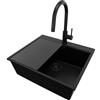 PRIMAGRAN Lavandino da Cucina Tutto Nero 58x50cm, Lavello in Granito a 1 vasca + Rubinetto 40x20cm + Set di accessori, Lavabo da Cucina Incasso al Mobile 60cm - Oslo Top S439
