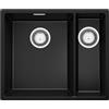 PRIMAGRAN Lavello sottotop Nero 56x47cm, Lavandino in Granito a 1,5 vasche + Sifone Classico, Lavabo da Cucina al Mobile 60cm - London Duo S001