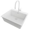 PRIMAGRAN Lavandino da Cucina Tutto Bianco 58x50cm, Lavello in Granito a 1 vasca + Rubinetto 38x14cm + Set di accessori, Lavabo da Cucina Incasso al Mobile 60cm - Riga S334