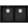 PRIMAGRAN Lavello sottotop Nero Metallico 76x47cm, Lavandino in Granito a 2 vasche + Sifone Classico, Lavabo da Cucina al Mobile 80cm - London Twin S004