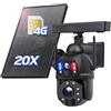 SHIWOJIA Telecamera con SIM 20X Zoom, 360° PTZ Telecamera da Esterno Solare con Doppia Lente, 20000 mAh Batteria, Visione Notturna a Colori, PIR Rilevamento Intelligente