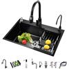 Aipunlus Lavello da Cucina Nero 60 x 45 cm, Lavello da Cucina in Acciaio Inox, Lavello Sottotop o Sopratop con Rubinetto Estraibile/Distributore di Sapone/Scolapiatti/Rubinetto Puro (Nero, 60x45cm)