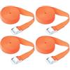 TopHomer Cinghie di ancoraggio a cricchetto, 2 m x 25 mm, 4 pezzi, cinghie di ancoraggio regolabili con fibbia in lega per bagagli, furgoni, camion, colore arancione