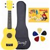 ffalstaff kit ukulele soprano satinato con corpo da 21 linea superior con borsa, metodo rapido l'ukulele ora e 5 plettri omaggio (Giallo)