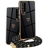 HomiTunky Custodia con Collana per Huawei P Smart 2021, Cover Donna Cuore amore con Cordino, Case con Laccio Tracolla Elettrolitico TPU Cover con Collana per Huawei P Smart 2021,Nero