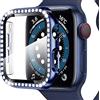 Miimall - Custodia protettiva per Apple Watch Series 6/SE/5/4, 40 mm, con pellicola protettiva in vetro temperato, strass e glitter in policarbonato blu