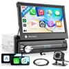 Hodozzy 2GB+64GB Autoradio Android 1 Din con Schermo Wireless Carplay Android Auto Navigazione GPS, WiFi, Bluetooth, Radio FM RDS, Touchscreen 7 Pollici Auto Stereo, Mirror Link, USB Telecamera Posteriore