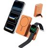 KU XIU K1ULTRA Qi2.2 25W Power Bank 10000mAh, Magnetico 3 in 1 Pieghevole Caricatore Portatile Ricarica Rapida, 30W USB-C Ricarica per iPhone 17/16, per iWatch, per Airpods, Arancione Cosmico