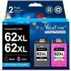 Valuetoner 62 62XL Cartucce di ricambio compatibili per HP 62 62 XL cartucce per HP OfficeJet 5740 5742 5744 200 250 per HP Envy 5540 5548 5640 5646 7640 5545 5544 (2 pezzi, 62XL 62 XL)