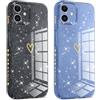Oelrstfe 2 Pezzi Cover Glitter per iPhone 11 con Motivo Cuore,Custodia per Cellulare Ultra-Sottile Morbido in Silicone,Antiurto Antigraffio Paraurti Brillantini Protettiva Case,Nero e Blu