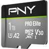 PNY Scheda di memoria microSDXC PRO Elite 1TB + adattatore SD, A2 App Performance, velocità di lettura fino a 100 MB/s, classe 10 UHS-I, U3, V30 per video 4K