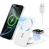 XNYAND Caricatore Wireless 3 in 1 Compatibile MagSafe, Stazione di Ricarica Magnetica Pieghevole 15W per iPhone 12-17, Apple Watch e AirPods Dock di Ricarica Wireless per Scrivania Comodino e Viaggio