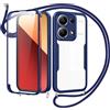 Jrkvniv Cover per Xiaomi Redmi Note 13 Pro 4G con Cordino,360 Gradi Trasparente Custodiacon con Protezione Schermo Integrata,Bumper Rugged Custodia con Regolabile Tracolla Corda Collana per 6.67-Blu