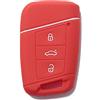Lage [Portachiave] Guscio in Silicone Cover Chiave per Telecomando Volkswagen Magotan Passat B8 e Skoda Superb Kodiaq A7 3 tasti (vedere compatibilità nelle foto) (ROSSO)