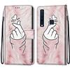 Mo-Somnus Cover per Samsung Galaxy A9 2018 / A9s, Custodia in PU Pelle Magnetica Libro Flip Caso Antiurto Portafoglio [Supporto Stand] con Porta Carte e Cinturino da Polso Wallet Case (Dito Cuore)