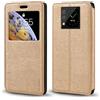Shantime Custodia Flip in Pelle con Finestra Compatibile con Unihertz Titan 2 2025, Display Visibile, Chiusura Magnetica Invisibile e Slot Carta(Oro)