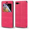 Shantime Custodia Flip in Pelle con Finestra Compatibile con iPhone 8 Plus, Display Visibile, Chiusura Magnetica Invisibile e Slot Carta(Rosso Rosa)