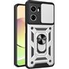 HONLEN Custodia Adatta per HONOR 90 Lite 5G (6.7 Inches), Cover per PC Armor Anello kickstand con Base Magnetica - Argento