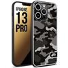 CUSTOMIZZA - Custodia cover nera morbida in tpu compatibile per iPhone 13 PRO camouflage mimetico militare nero black grigio