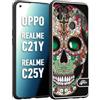 CUSTOMIZZA - Custodia cover nera morbida in tpu compatibile per Realme C21Y - C25Y teschio messicano Mexican skull verde fucsia