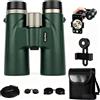 WarMax Binocolo Warmax, HD 12x42 per adulti ad alta ingrandimento, ottimo per birdwatching, viaggi, osservazione delle stelle, caccia, visione più ampia, concerti, Smart Focus (Verde scuro con ph)