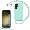 SLWYF Custodia per Samsung Galaxy S23 Ultra Cover con Cordino, Silicone Antiurto TPU Morbido Corda Collana Necklace Regolabile Stylish con Catena Ultra Sottile Cover Case, Menta verde