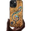 Carveit Custodia per iPhone 13 mini Cover avec magnetico Custodia Legno Unique Incisione in legno e intarsio di cozze Compatibile con 13 mini MagSafe TPU (Ciliegia Legno-Nota musicale)