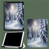 UOMSKTY Custodia Compatibile con Cover iPad 9 8 7 Gen 10.2 Pollici, 2021/2020/2019 Modello,Leggero Custodia Protettivo Supporto Pieghevole con Pencil Holder Scena Neve Foresta Fiocchi Neve Natale-Bianco