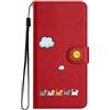 Aisenth Cover per Samsung Galaxy A16 5G/A16, Carino Gatto, Sole, Nuvola Custodia in PU Pelle Portafoglio Cover Kawaii Animali Protettiva Flip Case con Funzione Supporto, Slot per schede, Rosso