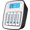 everActive Caricatore per 4 batterie AAA AA, professionale, veloce, display LCD, test di capacità, presa USB tipo C, modello NC1000M