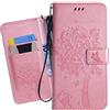 Ougger Custodia per LG K40 Custodia Portafoglio Pelle Magnetico Morbido Protettivo Silicone Flip Borsa Cover per LG K40 con Porta da Visita, Gatto e Albero (Rosa Oro)