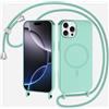 TQmchun Cover Magnetica per iPhone 17 Pro Max,Compatibile con MagSafe,TPU Corda Liquido Silicone Protettiva Case Regolabile Lanyard Tracolla Case,Menta verde
