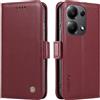 XINNI Cover per Xiaomi Poco M6 PRO 4G/Redmi Note 13 PRO 4G Custodia, Semplice Cellulare Libro Antiurto Flip Pelle PU/TPU Magnetica Case, VinoRosso