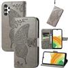 JIUNINE Custodia Protettiva per Samsung Galaxy A13 4G, Cover Libro PU Pelle Antiurto Portafoglio con Design Farfalle 3D, Slot per Carte, Supporto Stand Regolabile, Chiusura Magnetica, Grigio