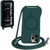 FMPCUON FNPCUON Cover Magnetica Silicone per iPhone 12 Pro Max con Cordino,Compatibile con MagSafe,Custodia con Laccio Collana Tracolla Collo Sottile TPU Antiurto Protettiva Case con Corda.Verde
