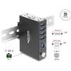 Delock Hub industriale 4 porte USB 5 Gbps tipo A con protezione ESD da 8 kV e montaggio su guida DIN
