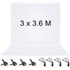 Vevelux Sfondo fotografico,3 x 3,6 M Sfondo Bianco con 8 Clip Antipiega | 100% Poliester