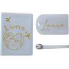 LesBri Homemade Creations Porta Passaporto Personalizzabile con Etichetta Valigia, Design Mappamondo con Aerei, 11.0 x 14.5 cm (Bianco)